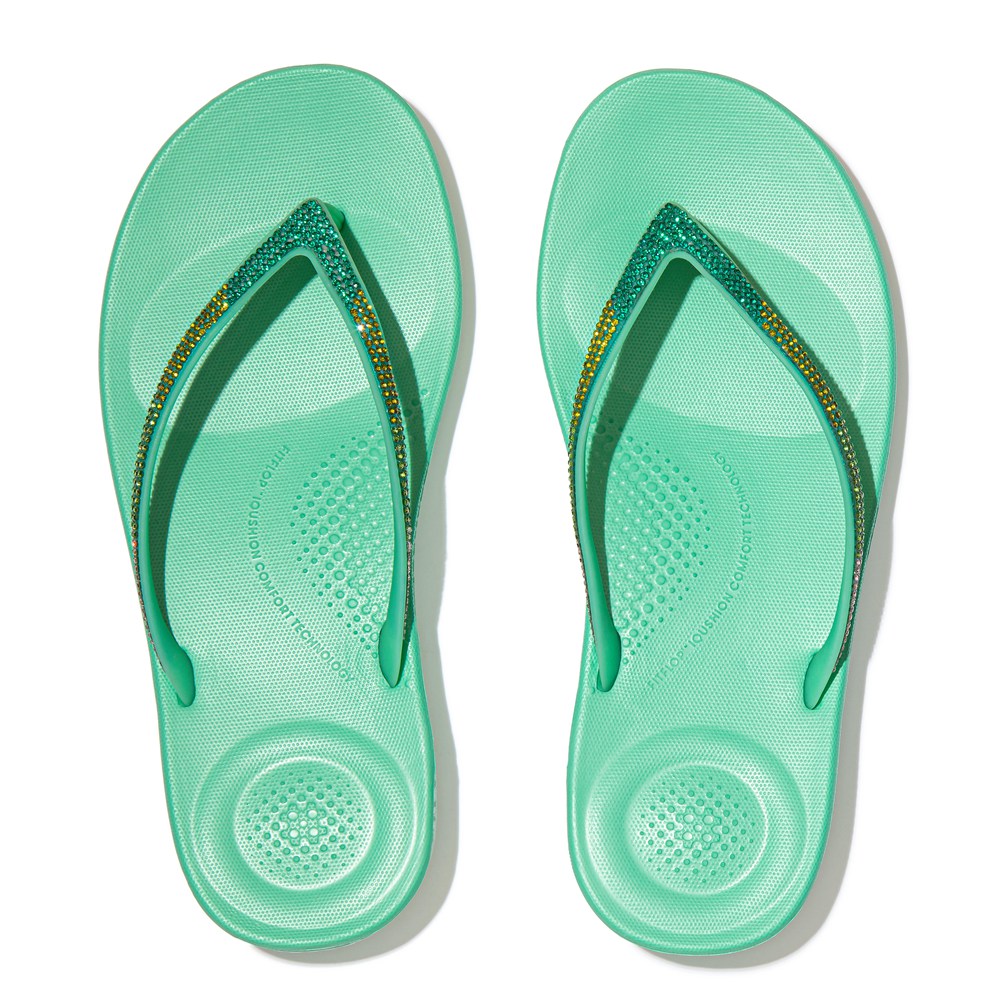 Fitflop Womens Flip-flops Mint Green - Iqushion Ombré Sparkle - EX4357091